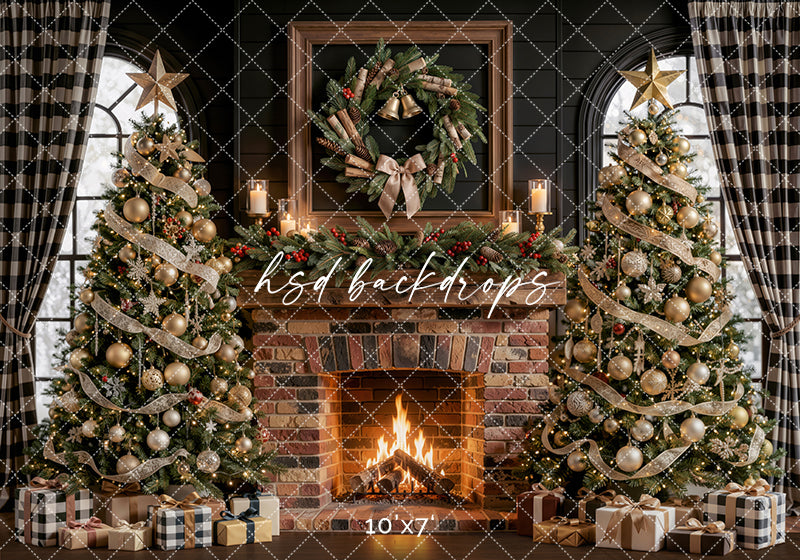 Noel Lodge Mantel Photography Backdrop – Refined Holiday Portrait Scene | HSD Backdrops