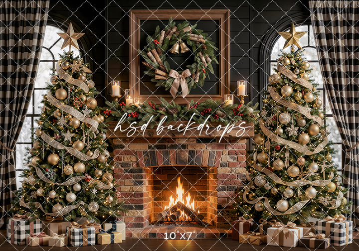 Noel Lodge Mantel Photography Backdrop – Refined Holiday Portrait Scene | HSD Backdrops