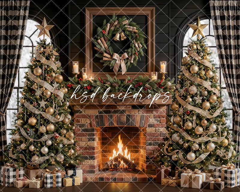 Noel Lodge Mantel Photography Backdrop – Refined Holiday Portrait Scene | HSD Backdrops