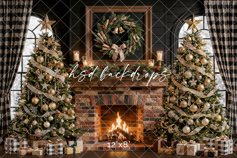 Noel Lodge Mantel Photography Backdrop – Refined Holiday Portrait Scene | HSD Backdrops