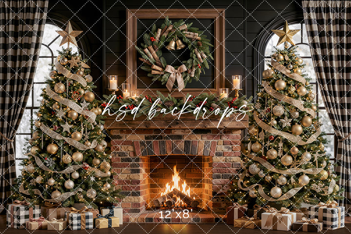 Noel Lodge Mantel Photography Backdrop – Refined Holiday Portrait Scene | HSD Backdrops