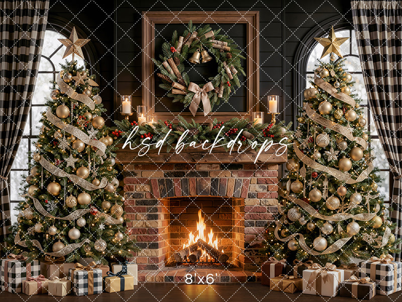 Noel Lodge Mantel Photography Backdrop – Refined Holiday Portrait Scene | HSD Backdrops