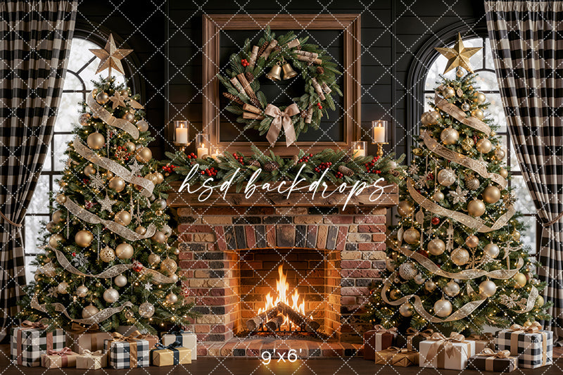 Noel Lodge Mantel Photography Backdrop – Refined Holiday Portrait Scene | HSD Backdrops