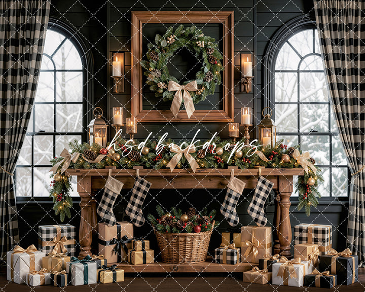 Lodge Window Table Photography Backdrop – Warm Holiday Portrait Scene | HSD Backdrops
