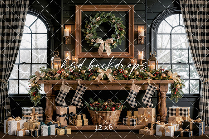 Lodge Window Table Photography Backdrop – Warm Holiday Portrait Scene | HSD Backdrops