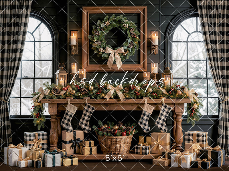 Lodge Window Table Photography Backdrop – Warm Holiday Portrait Scene | HSD Backdrops