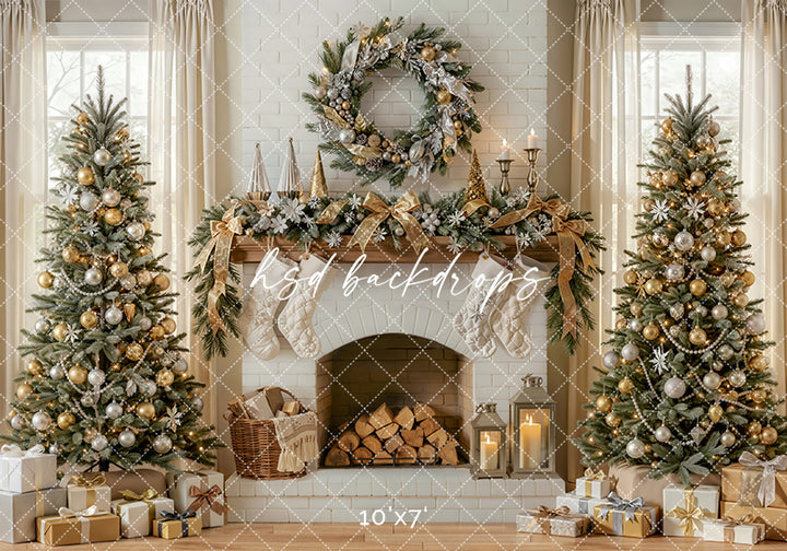 Ivory Noel Mantel Photography Backdrop – Graceful Seasonal Portrait Scene | HSD Backdrops