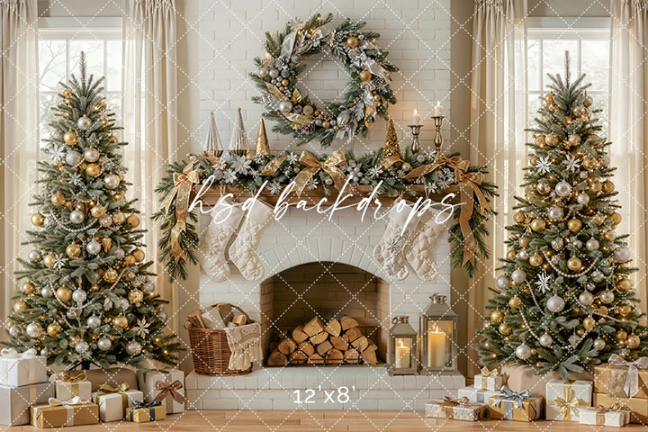 Ivory Noel Mantel Photography Backdrop – Graceful Seasonal Portrait Scene | HSD Backdrops