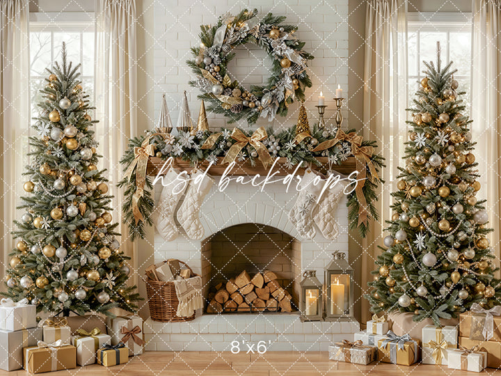 Ivory Noel Mantel Photography Backdrop – Graceful Seasonal Portrait Scene | HSD Backdrops