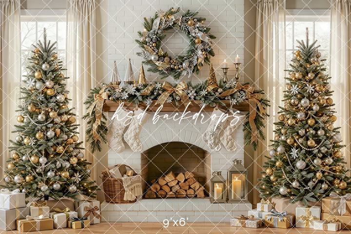 Ivory Noel Mantel Photography Backdrop – Graceful Seasonal Portrait Scene | HSD Backdrops