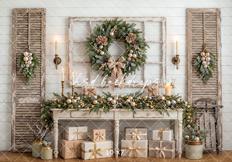 Heirloom Console Christmas Photography Backdrop – Refined Holiday Portrait Scene | HSD Backdrops