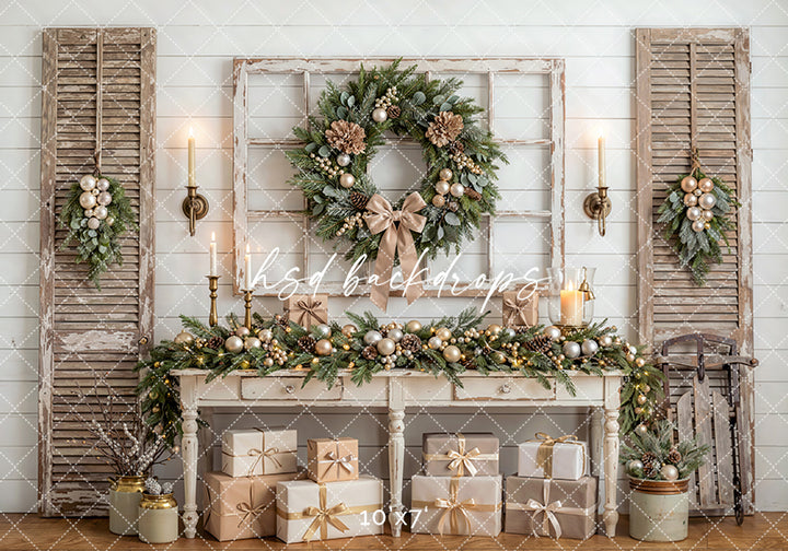 Heirloom Console Christmas Photography Backdrop – Refined Holiday Portrait Scene | HSD Backdrops
