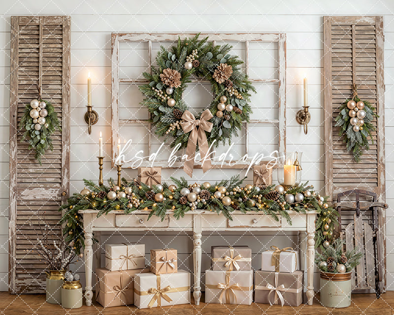 Heirloom Console Christmas Photography Backdrop – Refined Holiday Portrait Scene | HSD Backdrops