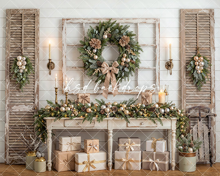 Heirloom Console Christmas Photography Backdrop – Refined Holiday Portrait Scene | HSD Backdrops