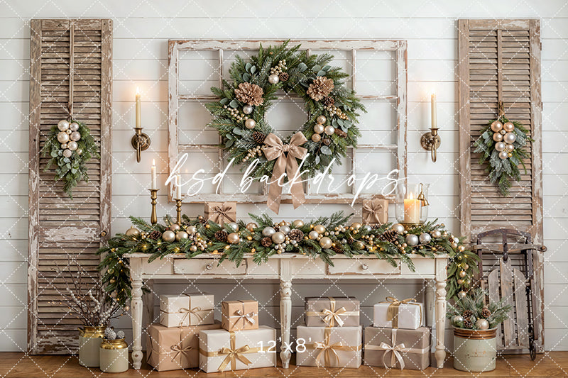Heirloom Console Christmas Photography Backdrop – Refined Holiday Portrait Scene | HSD Backdrops