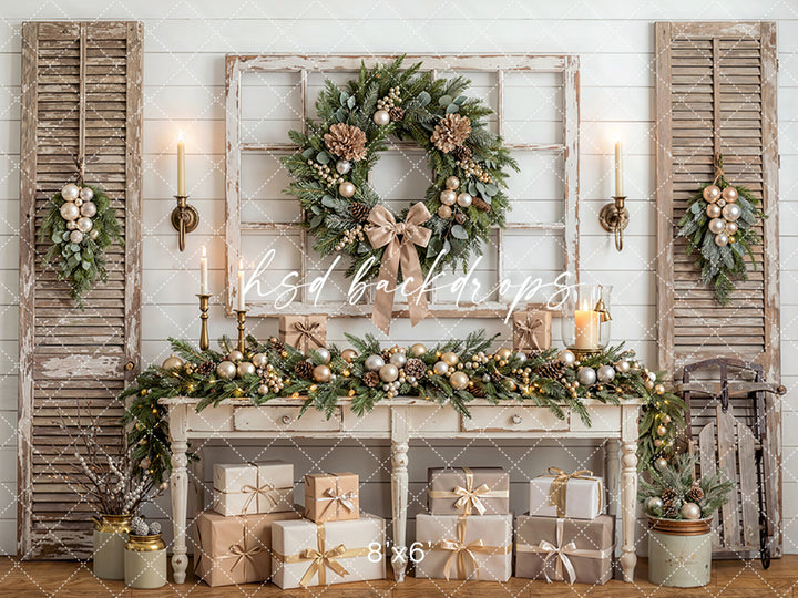 Heirloom Console Christmas Photography Backdrop – Refined Holiday Portrait Scene | HSD Backdrops
