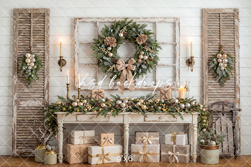 Heirloom Console Christmas Photography Backdrop – Refined Holiday Portrait Scene | HSD Backdrops