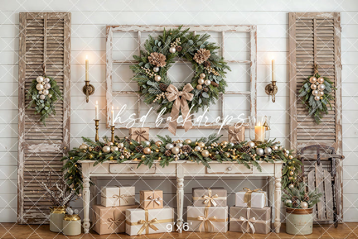 Heirloom Console Christmas Photography Backdrop – Refined Holiday Portrait Scene | HSD Backdrops