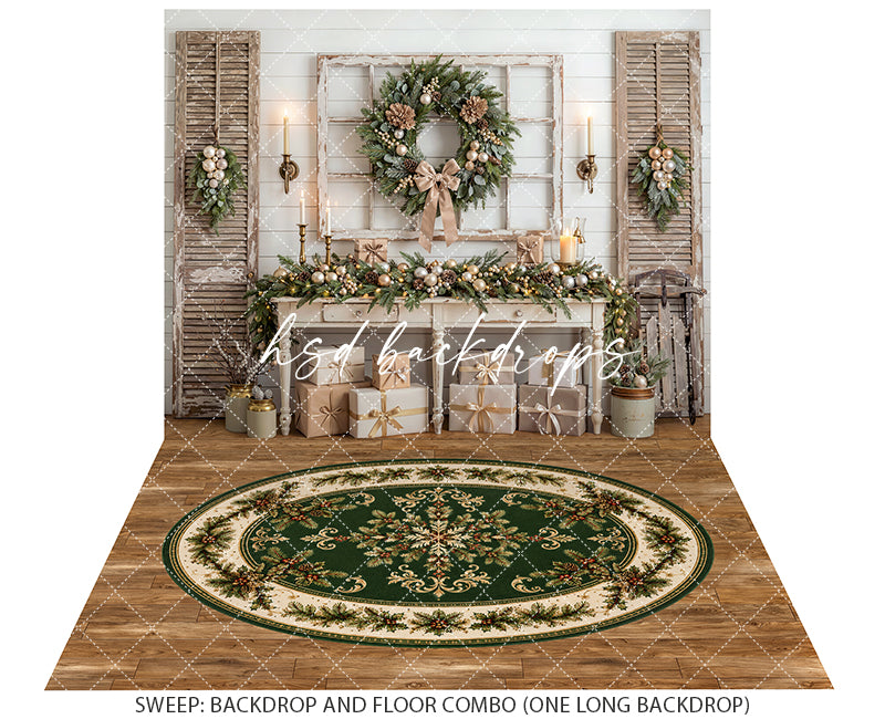 Heirloom Console Christmas Photography Backdrop – Refined Holiday Portrait Scene | HSD Backdrops