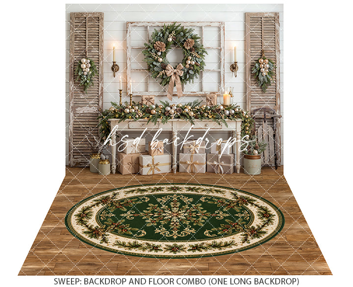 Heirloom Console Christmas Photography Backdrop – Refined Holiday Portrait Scene | HSD Backdrops