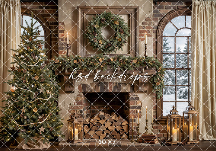 Citrus Hearth Christmas Photography Backdrop – Cozy Holiday Portrait Scene | HSD Backdrops