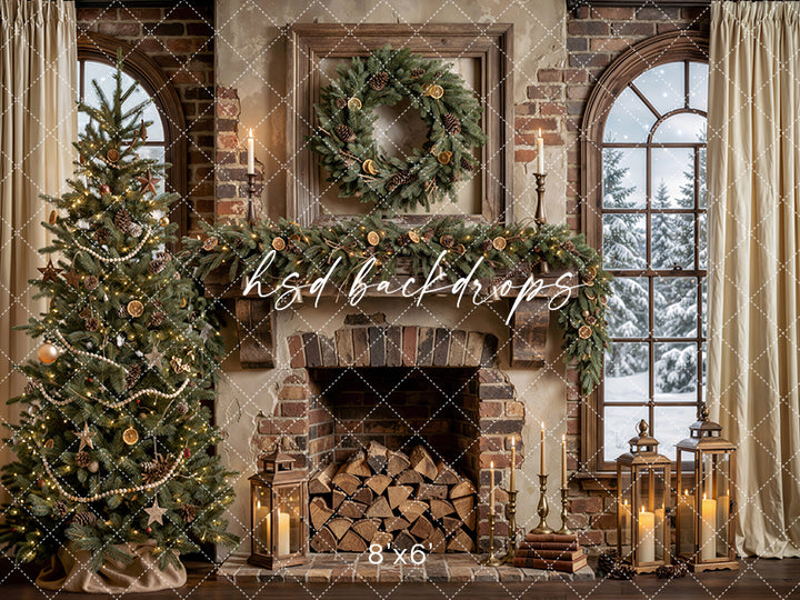 Citrus Hearth Christmas Photography Backdrop – Cozy Holiday Portrait Scene | HSD Backdrops