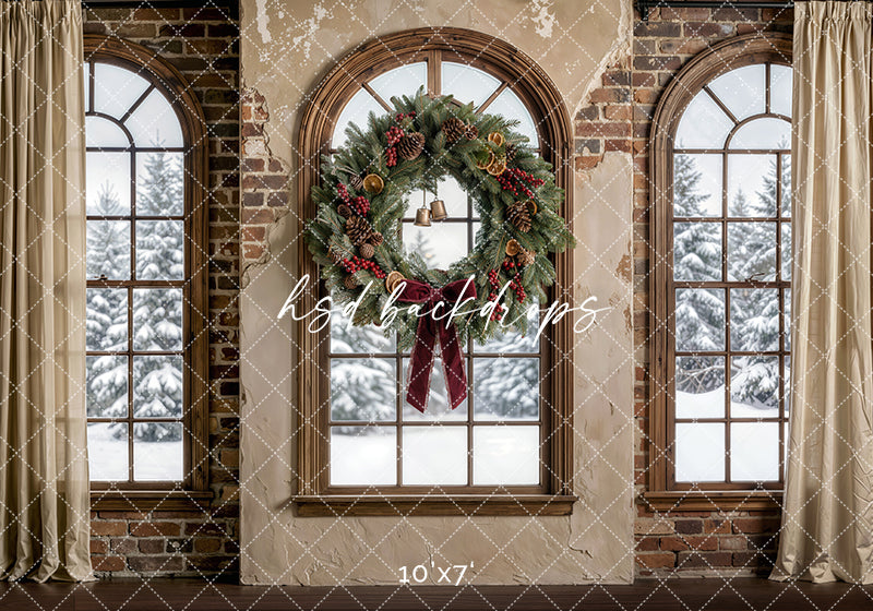 Rustic Noel Window Photography Backdrop – Timeless Holiday Portrait Scene | HSD Backdrops