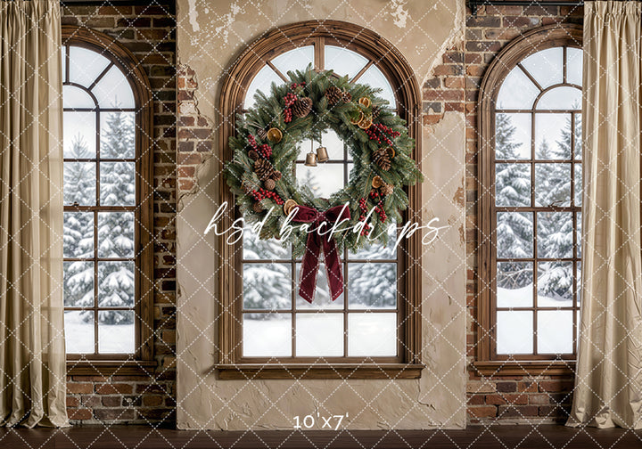 Rustic Noel Window Photography Backdrop – Timeless Holiday Portrait Scene | HSD Backdrops