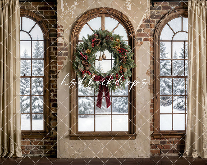 Rustic Noel Window Photography Backdrop – Timeless Holiday Portrait Scene | HSD Backdrops