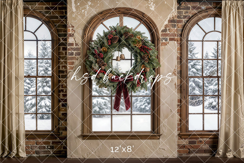 Rustic Noel Window Photography Backdrop – Timeless Holiday Portrait Scene | HSD Backdrops