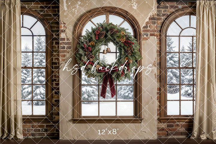 Rustic Noel Window Photography Backdrop – Timeless Holiday Portrait Scene | HSD Backdrops