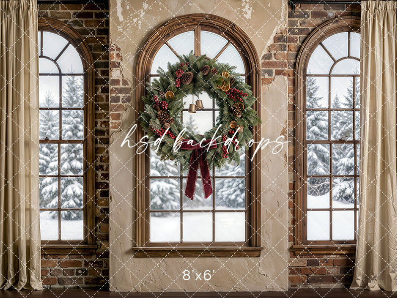 Rustic Noel Window Photography Backdrop – Timeless Holiday Portrait Scene | HSD Backdrops