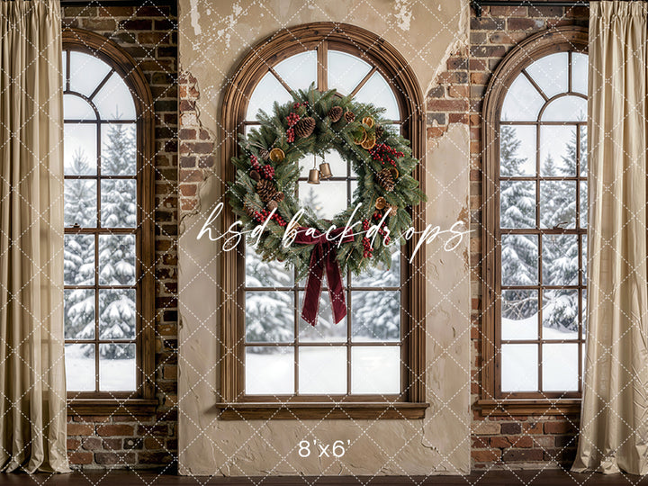 Rustic Noel Window Photography Backdrop – Timeless Holiday Portrait Scene | HSD Backdrops