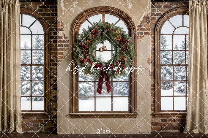 Rustic Noel Window Photography Backdrop – Timeless Holiday Portrait Scene | HSD Backdrops