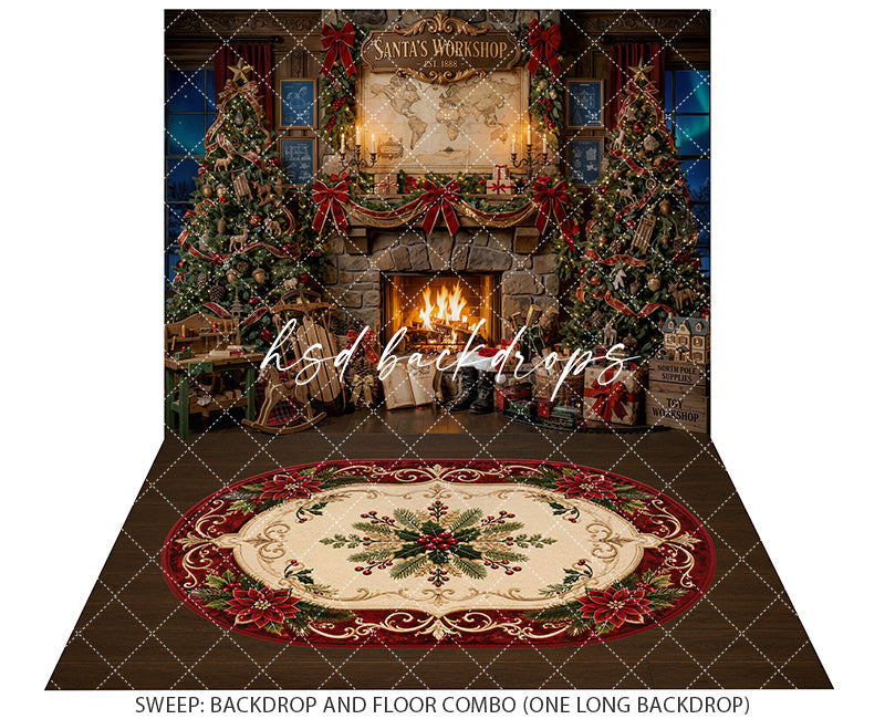 Toymaker Fireplace Photography Backdrop – Warm North Pole Portrait Scene | HSD Backdrops