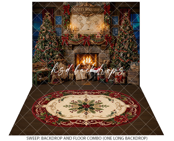 Toymaker Fireplace Photography Backdrop – Warm North Pole Portrait Scene | HSD Backdrops