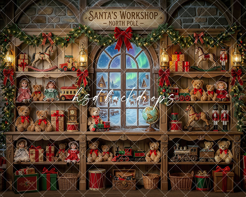 Workshop Window Toy Photography Backdrop – Festive Seasonal Portrait Scene | HSD Backdrops