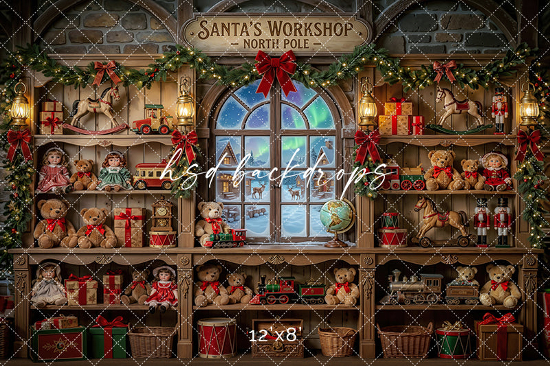 Workshop Window Toy Photography Backdrop – Festive Seasonal Portrait Scene | HSD Backdrops