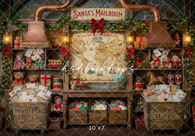 North Pole Postroom Photography Backdrop – Charming Holiday Portrait Scene | HSD Backdrops
