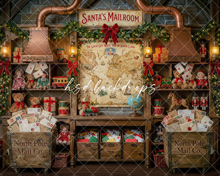 North Pole Postroom Photography Backdrop – Charming Holiday Portrait Scene | HSD Backdrops