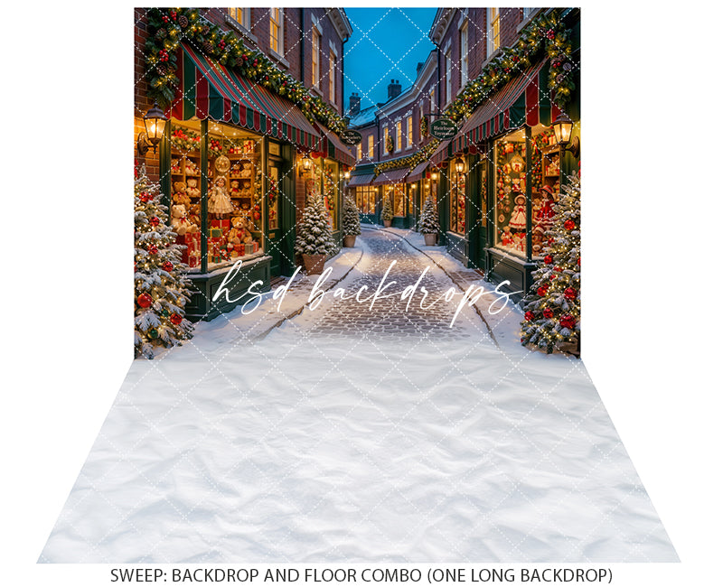 Toy Boutique Lane Photography Backdrop – Magical Christmas Scene | HSD Backdrops