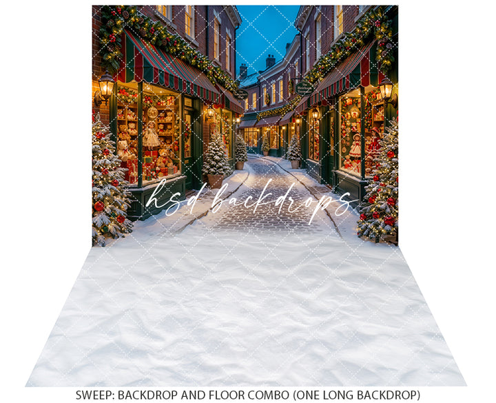 Toy Boutique Lane Photography Backdrop – Magical Christmas Scene | HSD Backdrops