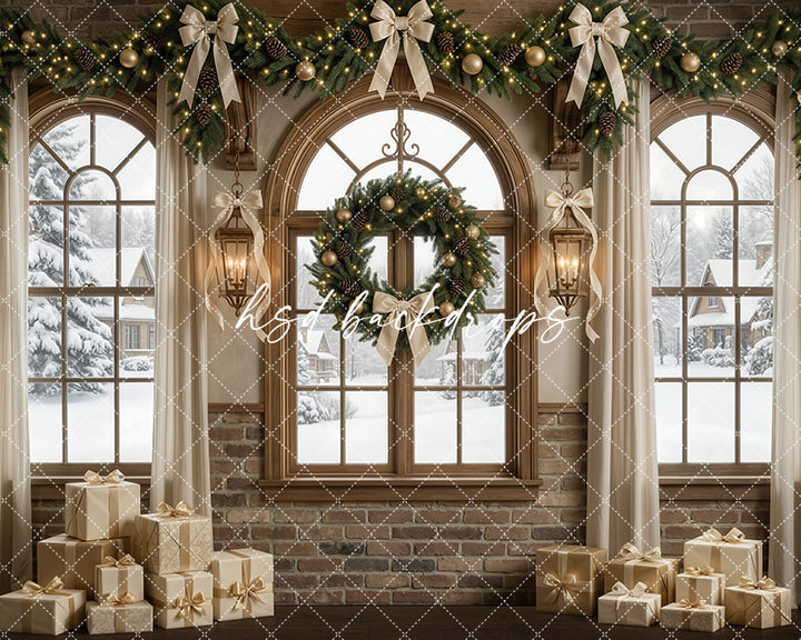 Winter Chateau Window Photography Backdrop – Cozy Christmas Interior | HSD Backdrops