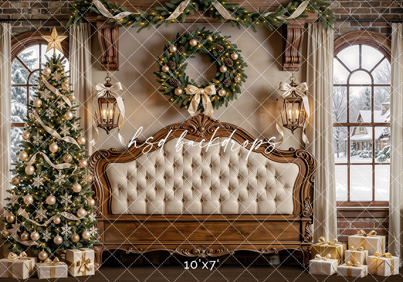 Holiday Chateau Headboard Photography Backdrop – Luxe Winter Setting | HSD Backdrops
