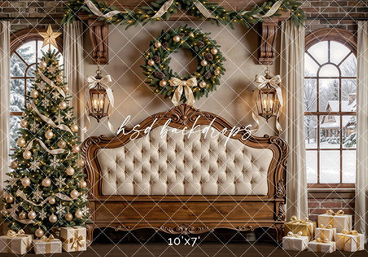 Holiday Chateau Headboard Photography Backdrop – Luxe Winter Setting | HSD Backdrops