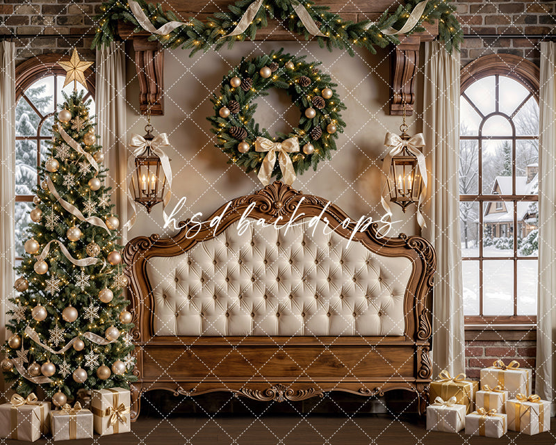 Holiday Chateau Headboard Photography Backdrop – Luxe Winter Setting | HSD Backdrops