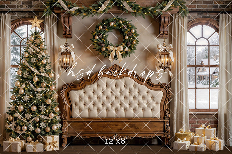 Holiday Chateau Headboard Photography Backdrop – Luxe Winter Setting | HSD Backdrops