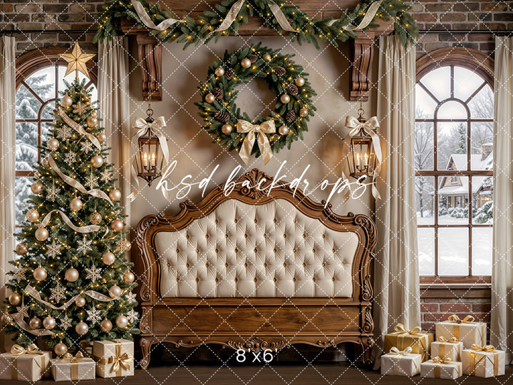 Holiday Chateau Headboard Photography Backdrop – Luxe Winter Setting | HSD Backdrops