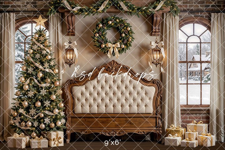 Holiday Chateau Headboard Photography Backdrop – Luxe Winter Setting | HSD Backdrops