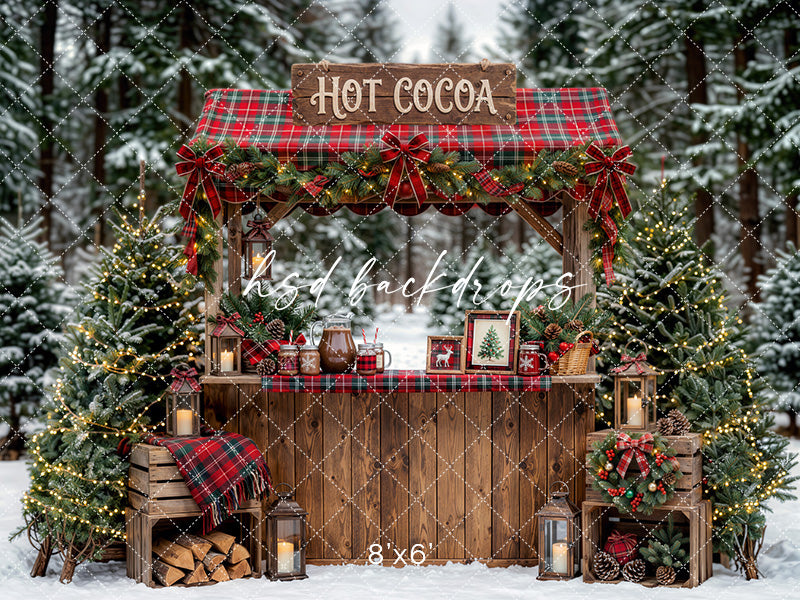 Plaid Hot Cocoa Booth Photography Backdrop – Festive Winter Portrait Scene | HSD Backdrops